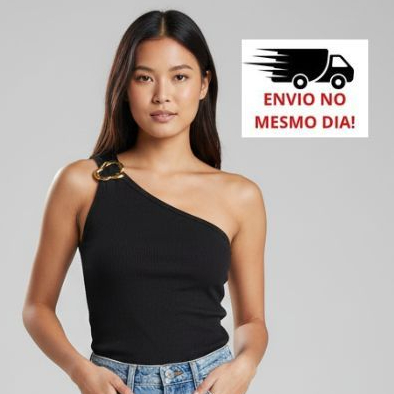 Blusinha Um Ombro Só com Argola de RIBANA  – Tendência 2025 em Oferta na Shopee