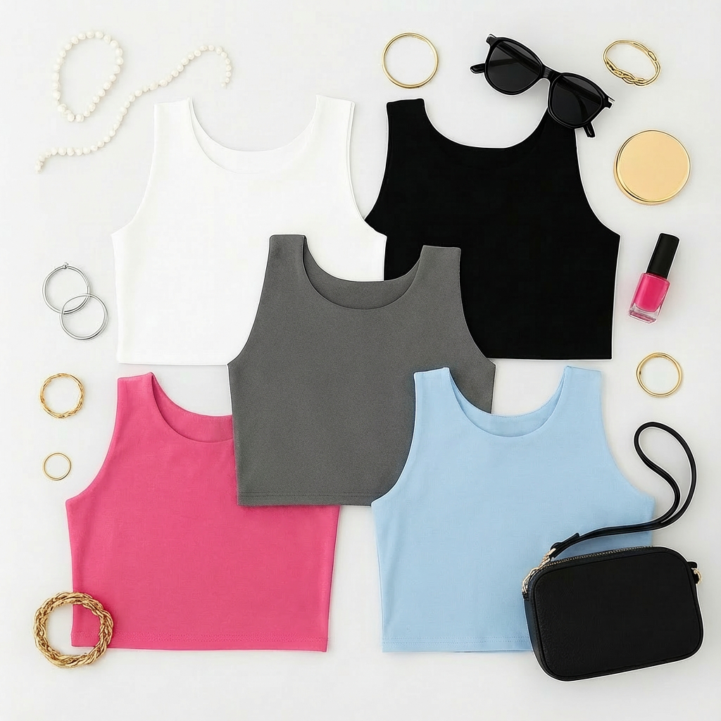 KIT 5 Cropped Feminino Regatinha Basica Suplex Moda Verão