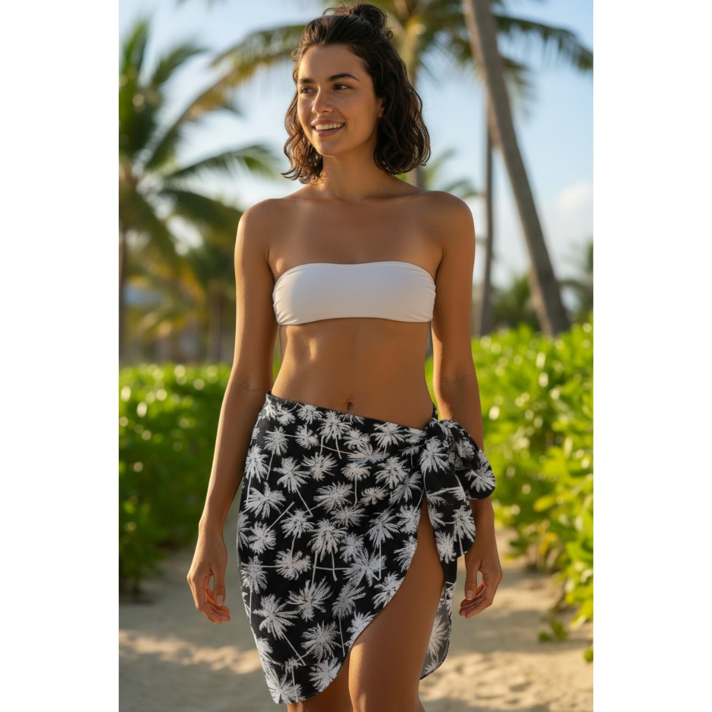 canga praia coqueiro moda praia verão viscose 1.60 cm para amarrar veste ate plus size em Oferta na Shopee