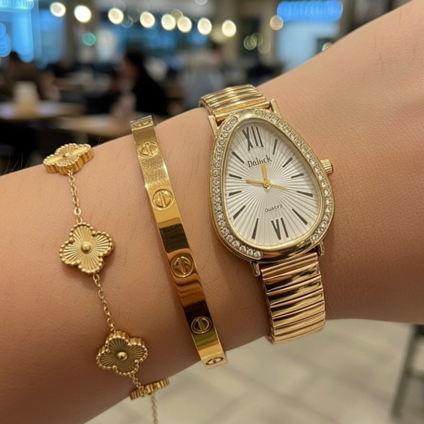 Kit Conjunto Relógio Feminino Dourado com Pulseira Pulseira Acessórios Femininos Relógio — imagem 2 de 2
