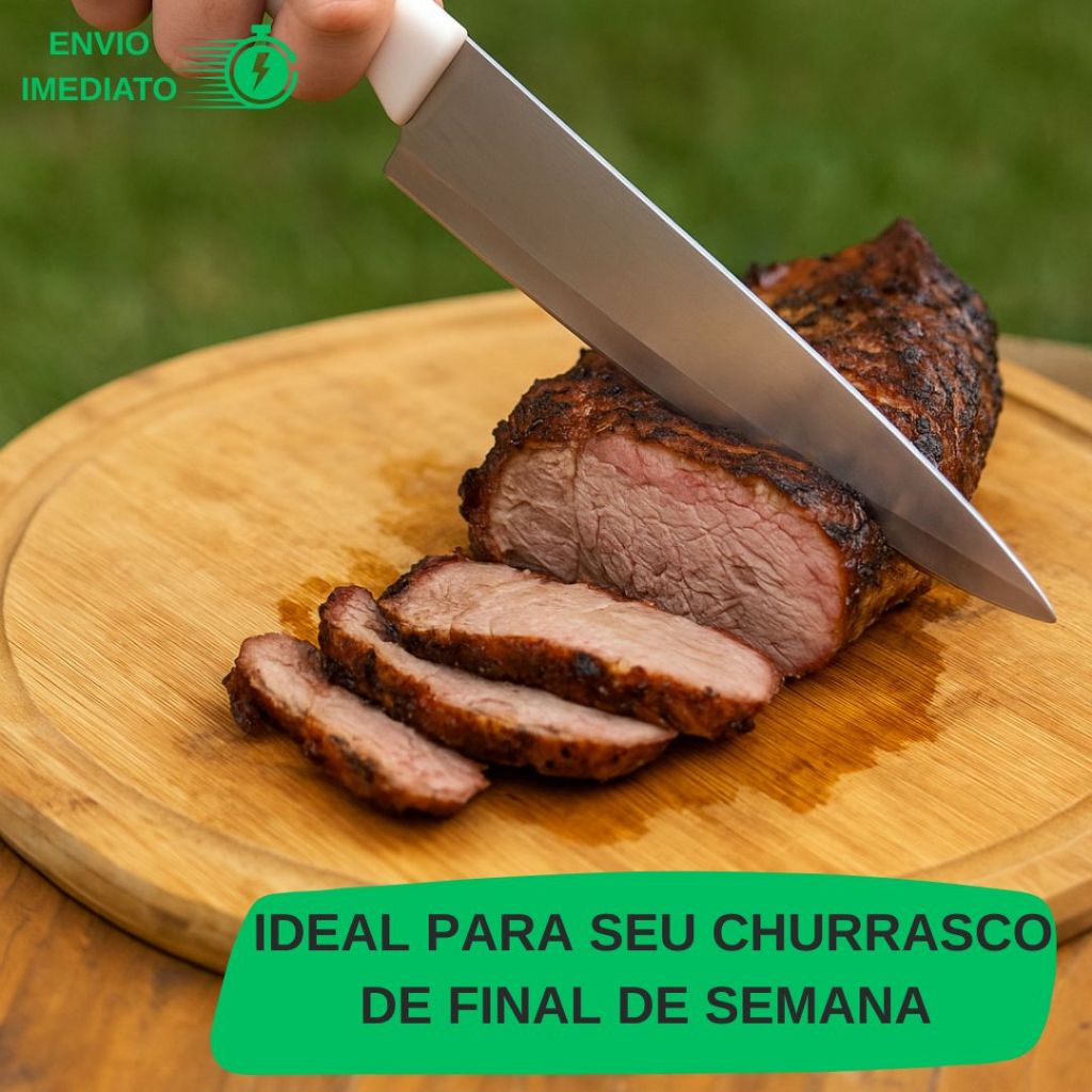 Faca de Cozinha Aço Inoxidável 8” Cabo Branco – Ideal para Carnes e Churrasco