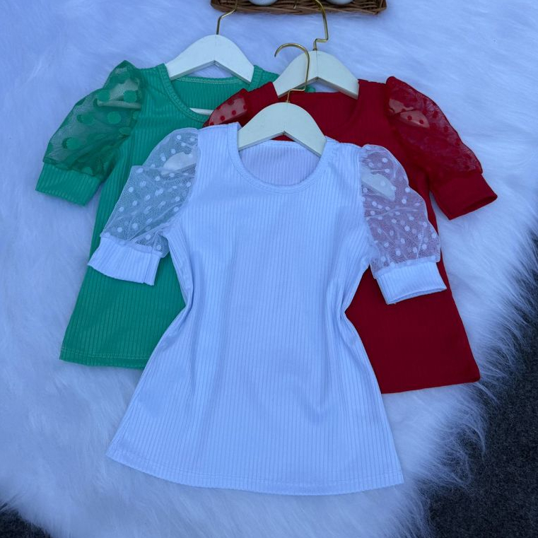 kit 3 Blusa infantil Manga Tule Princesa Bufante /Blusa Tule Canelada moda primavera verao em Oferta na Shopee