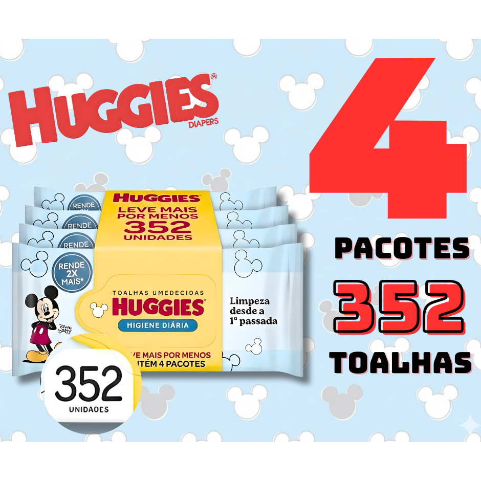 Kit c/4 Pacotes Lenços Umedecidos Huggies - 352 Toalhas - Higiene diária - Envio imediato em Oferta na Shopee