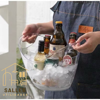 Balde de Gelo Transparente 4 litros com Abas Laterais Bacia de Resfriamento de Bebidas com Alças para Festas e Eventos