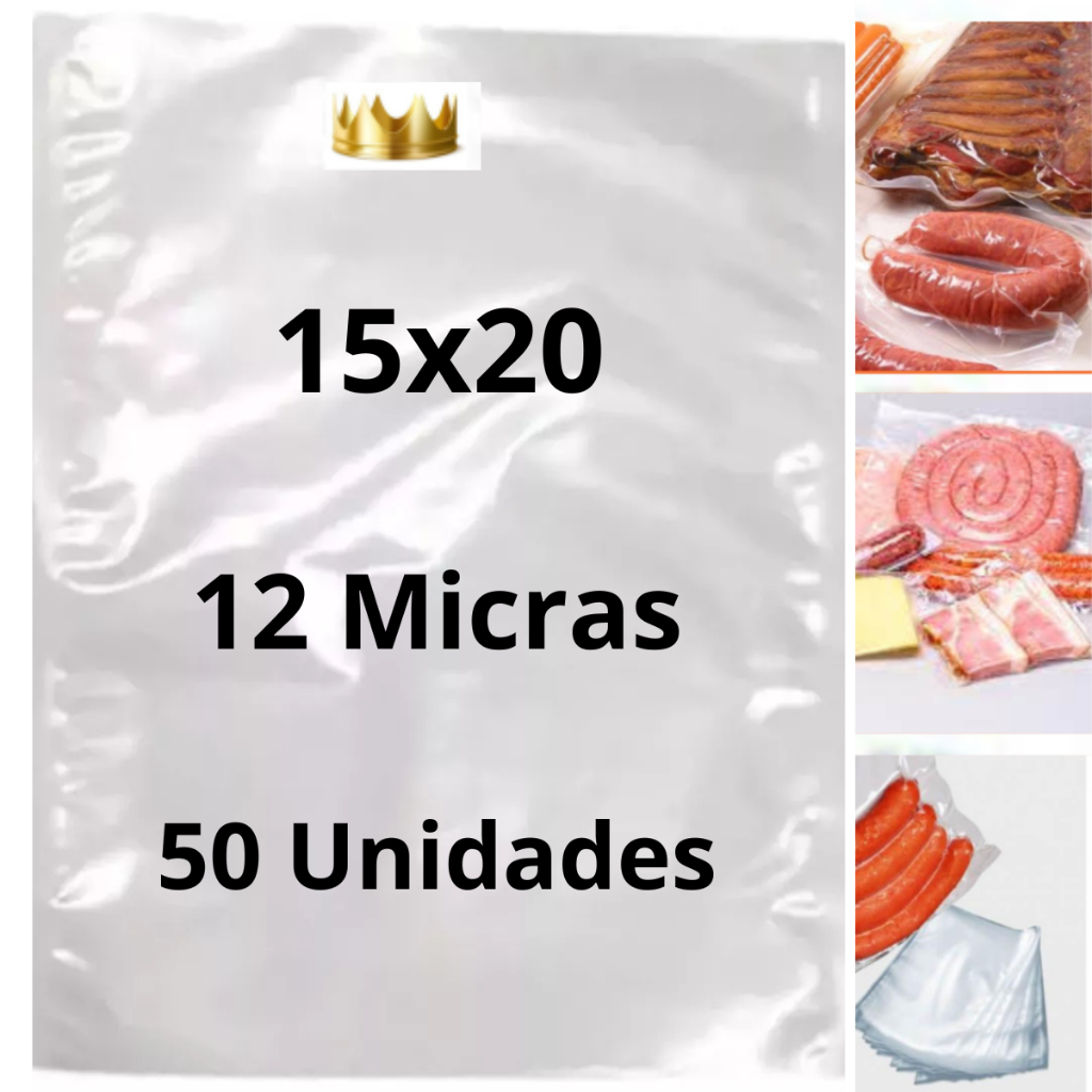 Saco Vacuo Liso Sem Ranhura 15x20 Nylon Poli 12 Micra 50unid