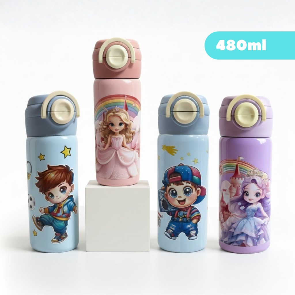 Garrafa Térmica Infantil 480ml Com Canudo de Aço Inox Tampa Hermetica Bolsa Escolar Volta as Aulas