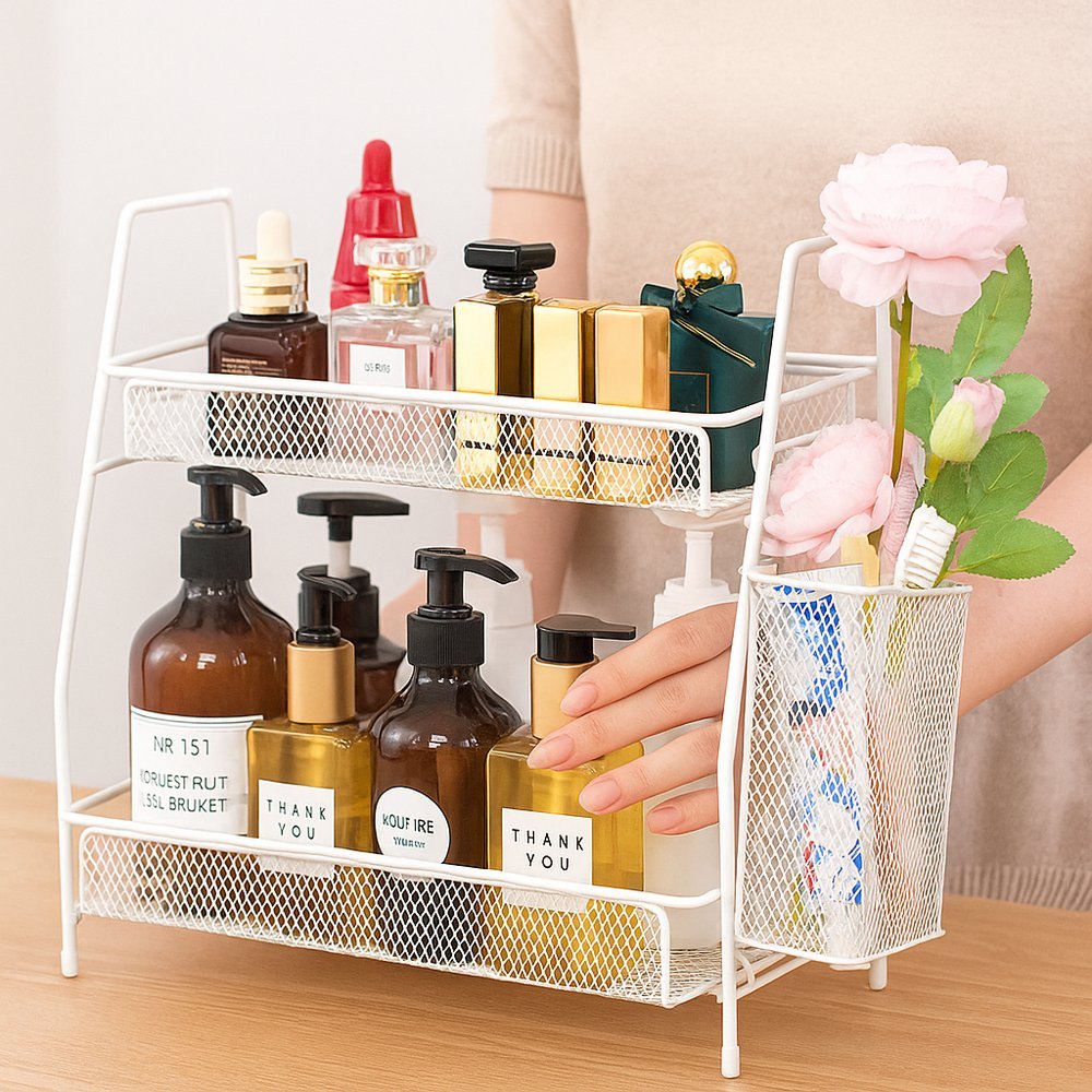 Organizador Prateleira Metal Organizador De Mesa Bancada 2 Andares Duplo Banho cozinha escritório