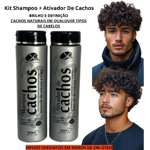 Kit Ativador de Cachos Masculino Cabelos com Definição Hidratação Creme de Pentear para Homem 300mL