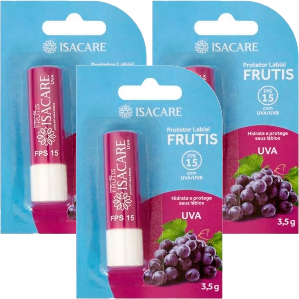 Protetor Labial Isacare Frutis Uva FPS 15 Hidratante Labial 3,5g