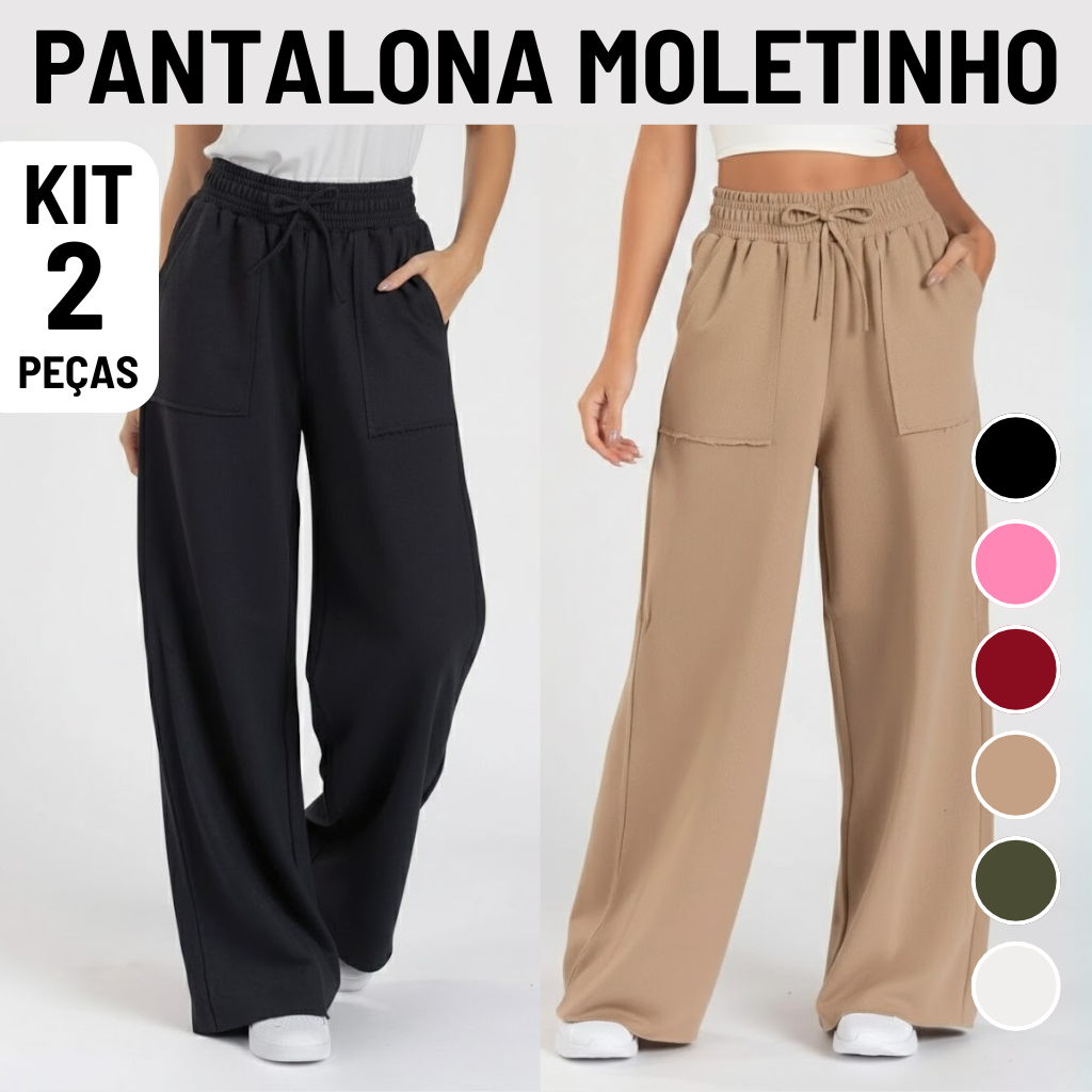 kit 2 Calças Pantalonas Moletinho Feminina