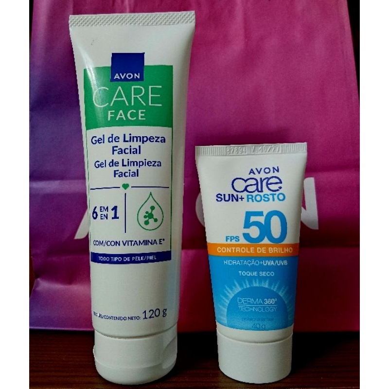 kit Combo 02 unds Hidratante Facial em Gel 6 em 1 Avon 120g Protetor Solar FPS 50 40g Controle de Brilho.