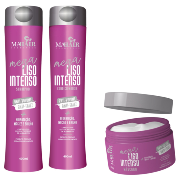 Kit Shampoo Condicionador e Máscara Capilar Mega Liso Intenso Mahair Promoção! em Oferta na Shopee