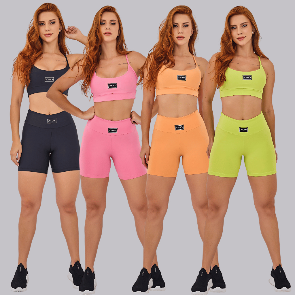 Conjunto Academia Feminino Top com Alças Finas + Short Bermuda, Compressão Premium AVA Fitness AURA em Oferta na Shopee