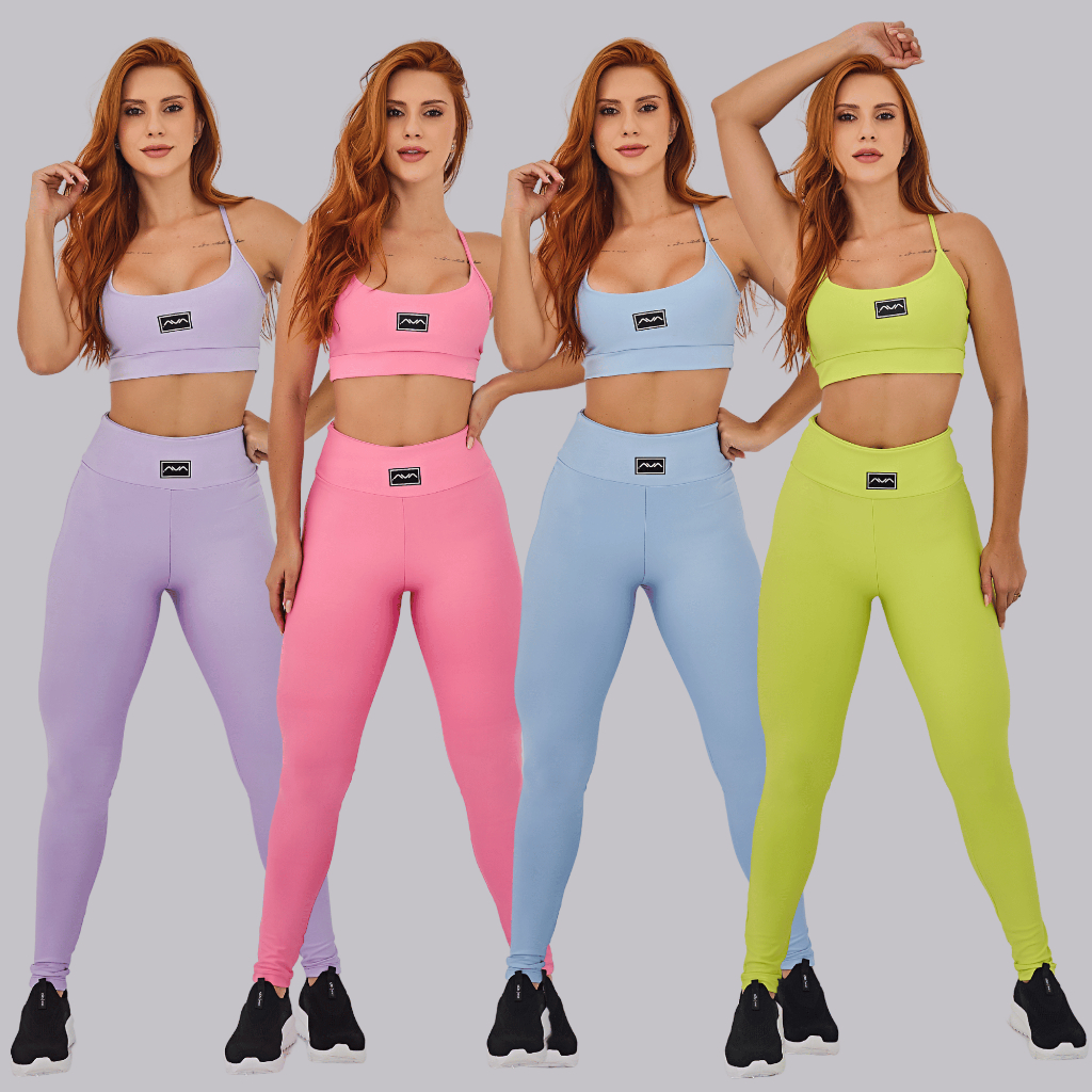 Conjunto Academia Feminino Top com Alças Finas + Legging Cós Alto, Compressão Premium AVA Fitness AURA