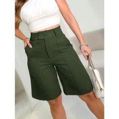 Bermuda Short Feminina cintura alta Com Bolso Com Dois Botão Moda Blogueira Tecido de Alfaiataria P M G GG G1 G2 G3