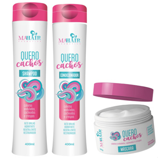 Kit Shampoo Condicionador e Máscara Capilar Quero Cachos Mahair - Promoção ! em Oferta na Shopee
