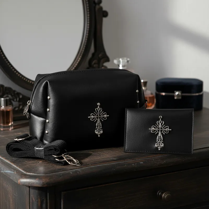 Kit Bolsa Tiracolo Preta e Carteira Crucifixo Cruz Spikes Alternativa Acessório Gótico Dark Feminino em Oferta na Shopee