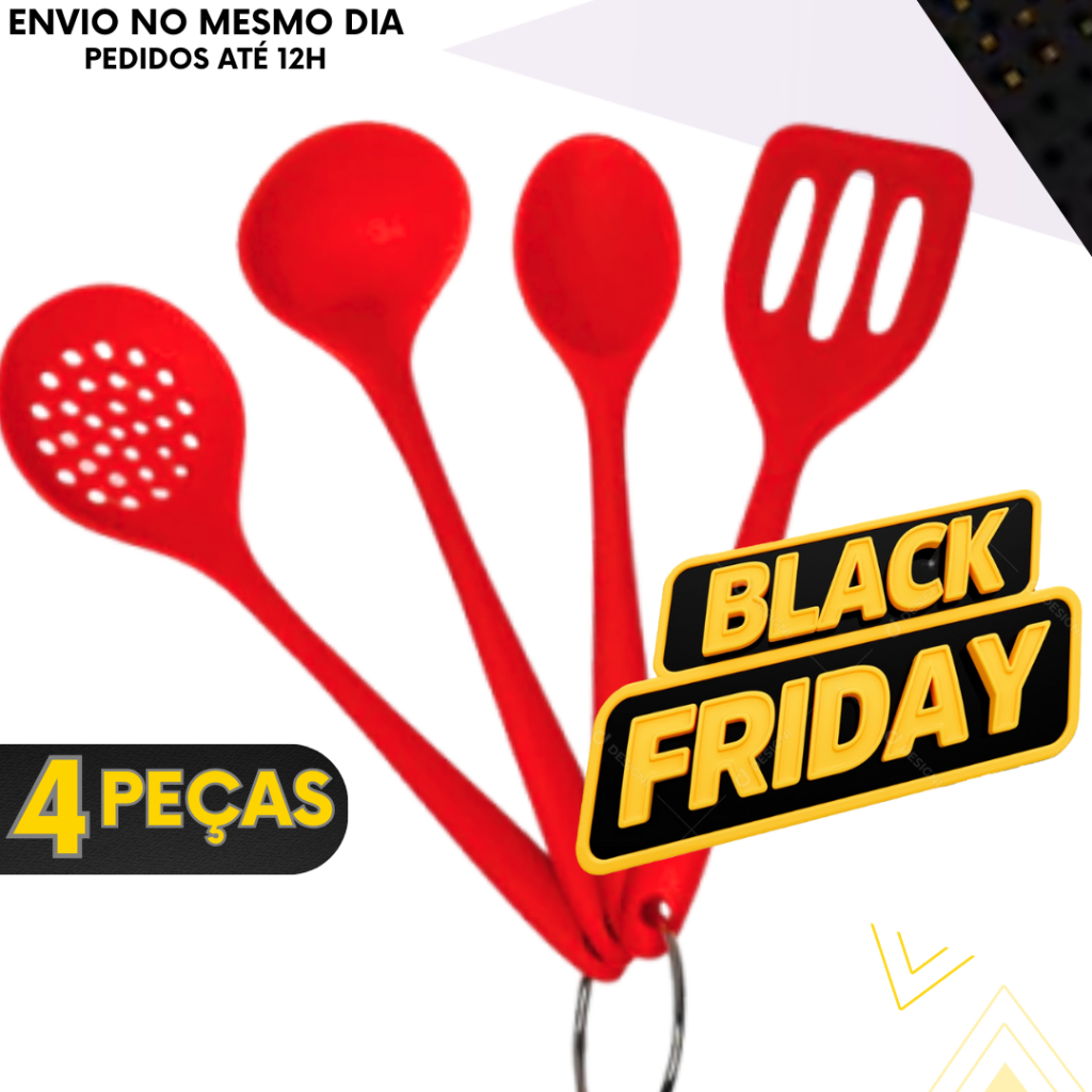 Kit 4 Utensílios de Silicone Cozinha Premium - Não Risca Panela Antiaderente