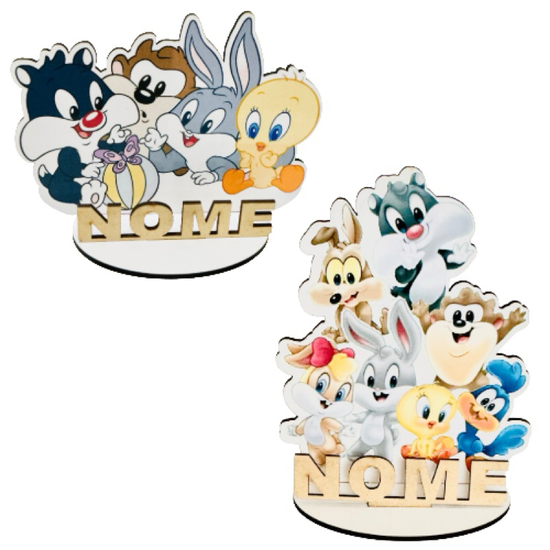 Kit 10 a 20 Display Centro de Mesa Looney Tunes Colorido Adesivado, Lembrancinha Personalizado Com Nome Mdf