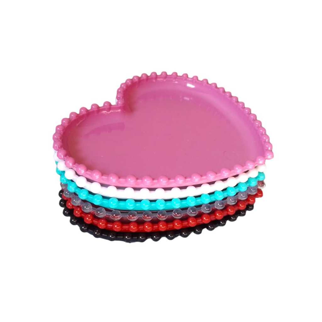 Kit 3 Pires Coração bordas Bolinha Acrílico ou Prato Sobremesa um Charme Ideal para Presentear