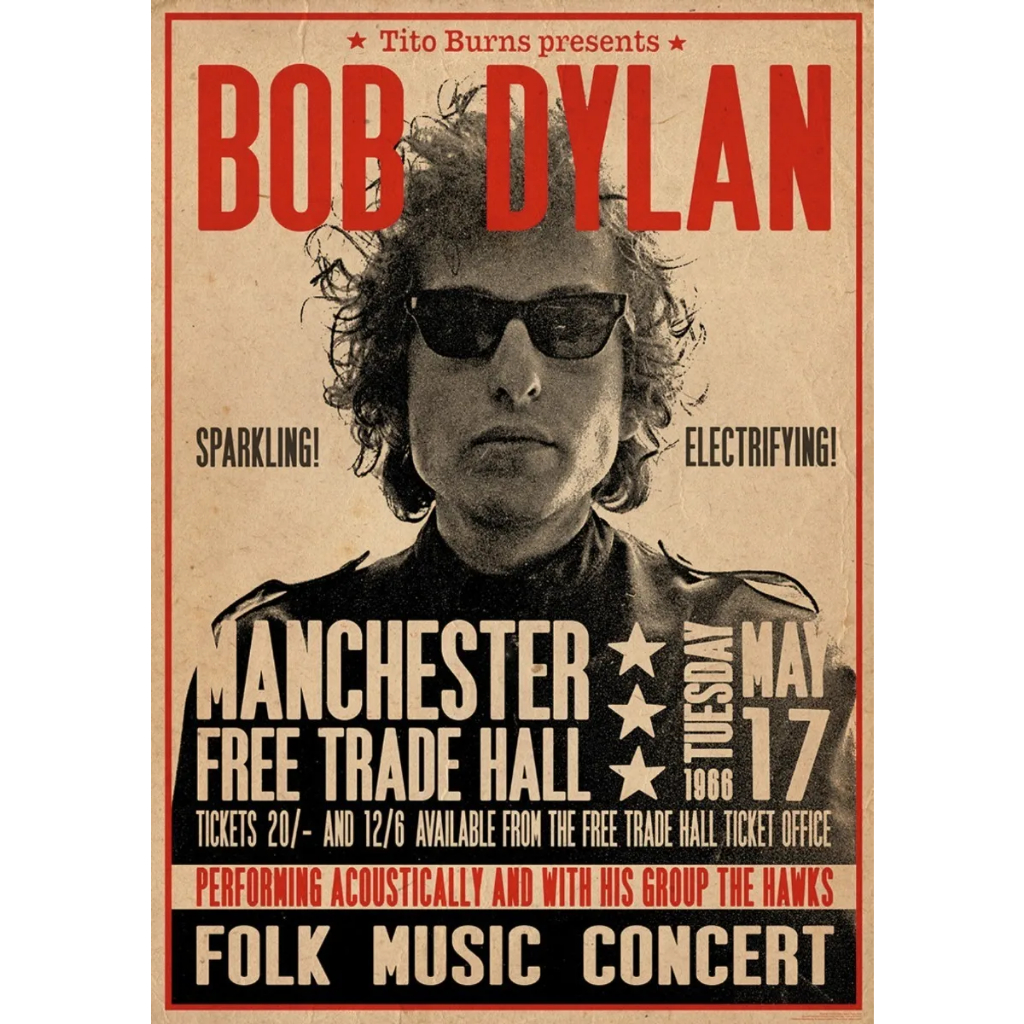 Poster Retrô  30x42cm Bob Dylan 1966 - Plastificado - Decoração Vintage
