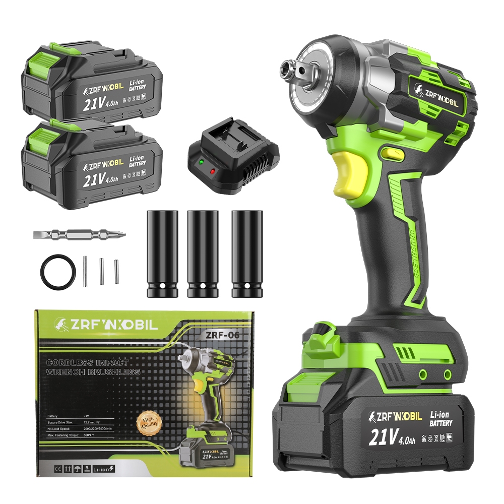 Chave de Impacto Elétrica Profissional ZRF Sem Escovas 21V 2 Baterias Torque 550NM - Kit ferramentas Completo