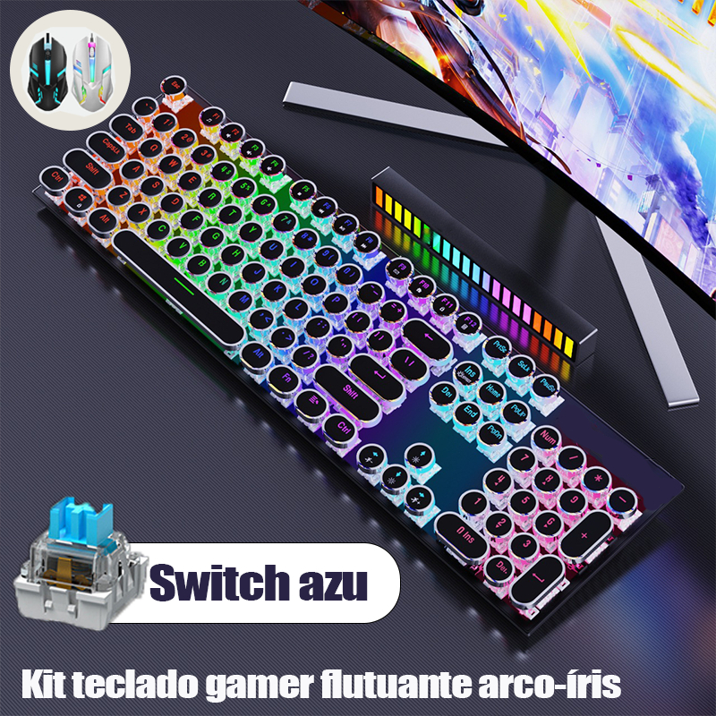 Kit teclado e mouse gamer semi-mecânico com iluminação RGB, layout 100 % ergonômico H7