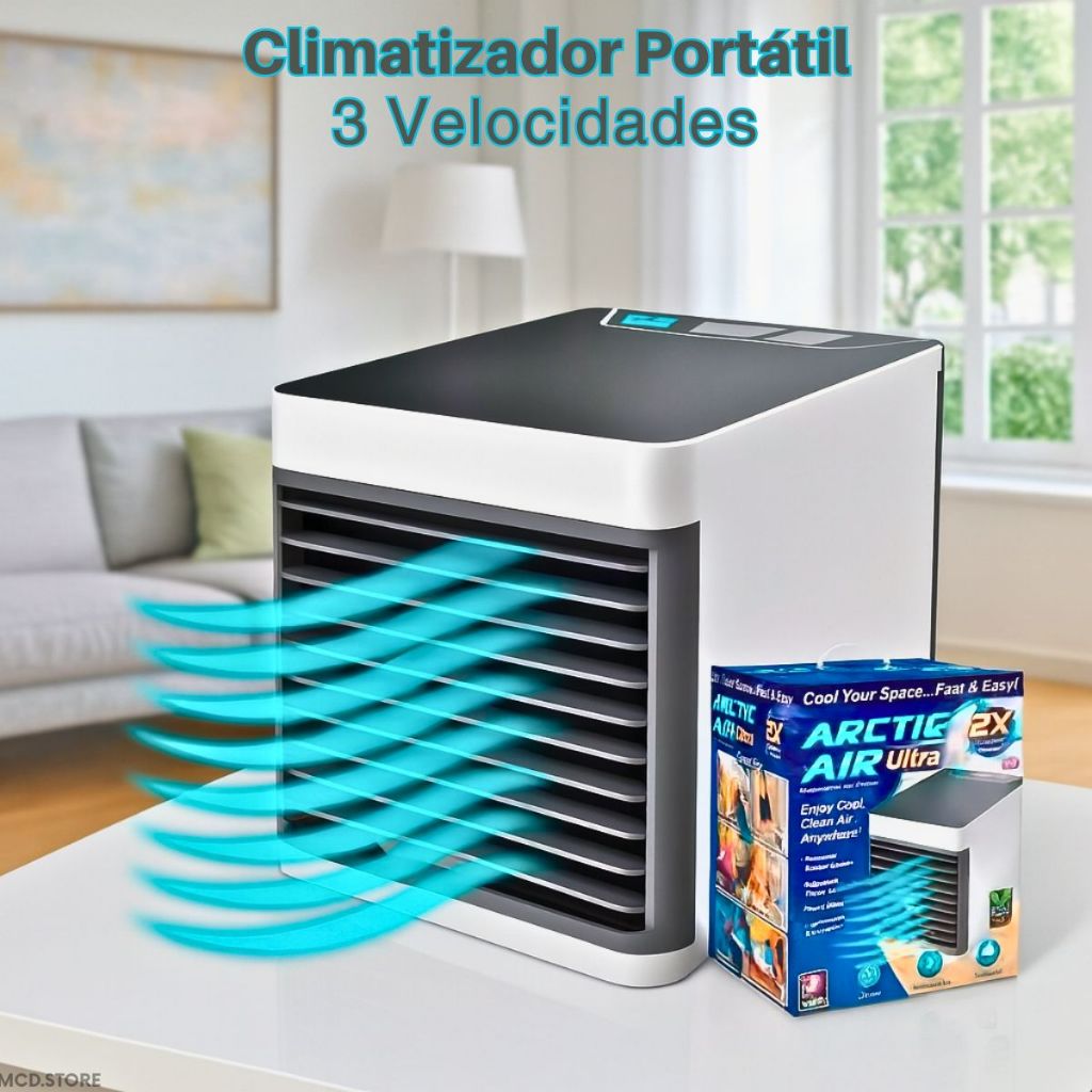 Climátizador Ventilação Umidificador Resfriador Ar Fresco Branco 3 Velocidades Portátil  Mesa Escritório Casa
