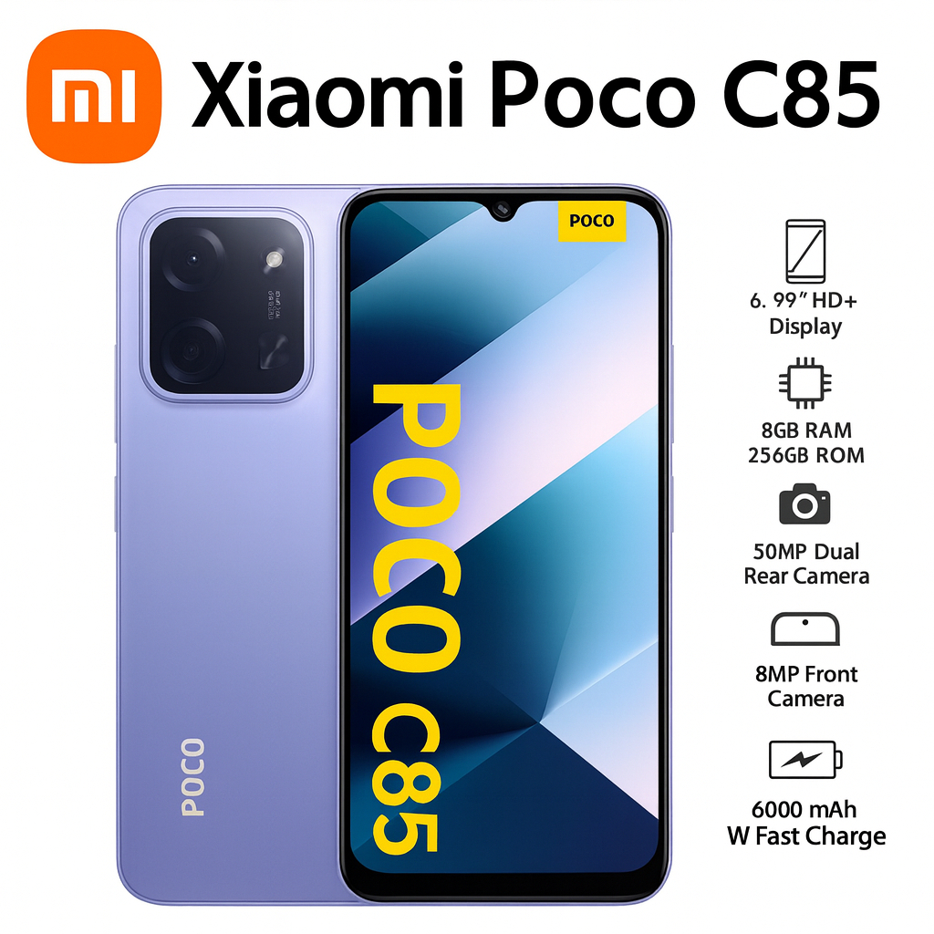 Imagem Smartphone Xiaomi POCO C85 8GB/256GB Original Lacrado Tela 6,9'' 50MP Bateria 6000mAh Versão NFC
