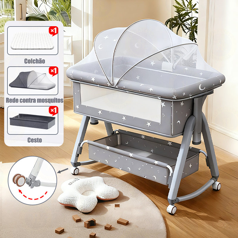 Berço Portátil Balanço Bebê Com Balanço Mosquiteiro e Cesto Co-bed Regulável Portátil Até 3 Anos P18