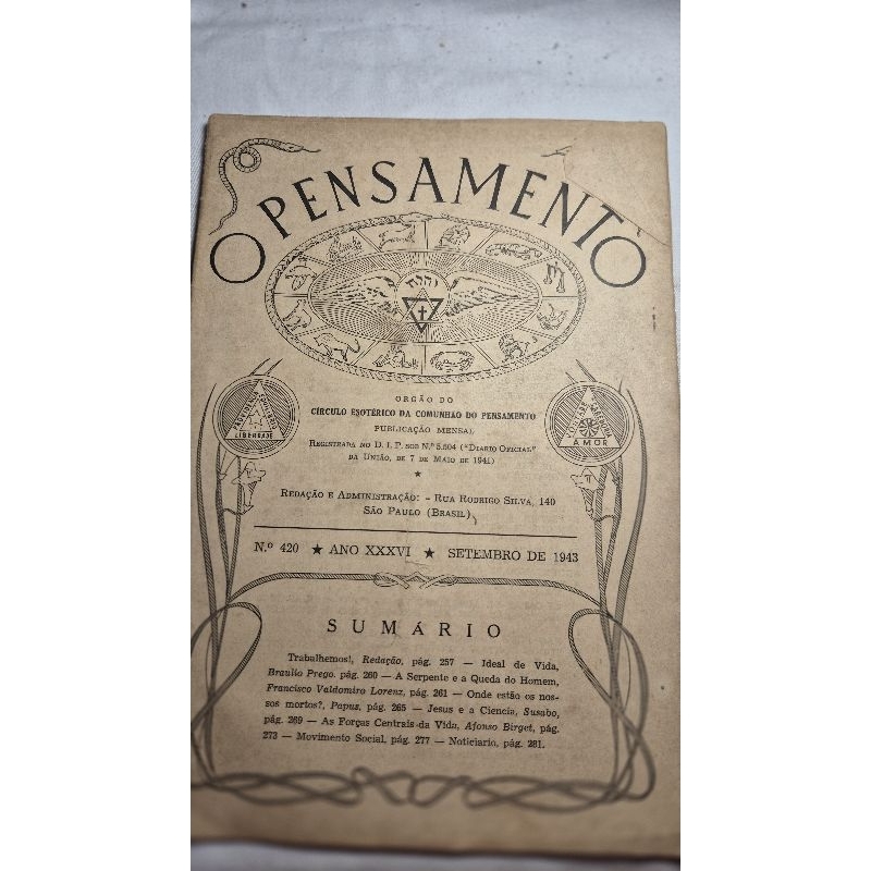 Revista O Pensamento Nº 420 (1943) • Lorenz • Papus • Esoterismo • Rara • CECP • Original