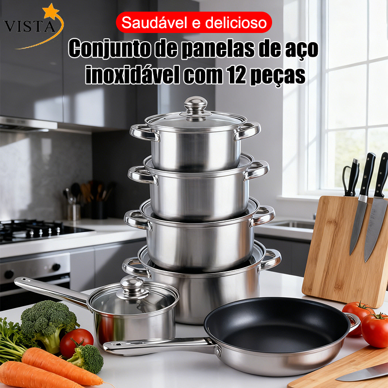 Jogo de Panelas Inox 5 Peças Wincy com Tampa de Vidro Conjunto Completo Cozinha Durável Antichamas – VISTA