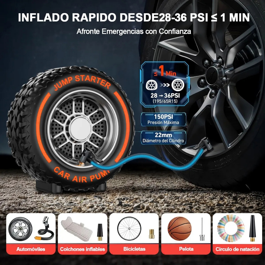 Auxiliar Partida Bateria Portátil Compressor De Ar Emergência 16800mAh 150PSI