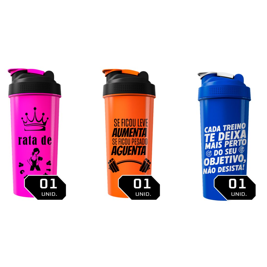 Kit 03 Coqueteleiras Frases Motivacionais Academia Shaker 600ml