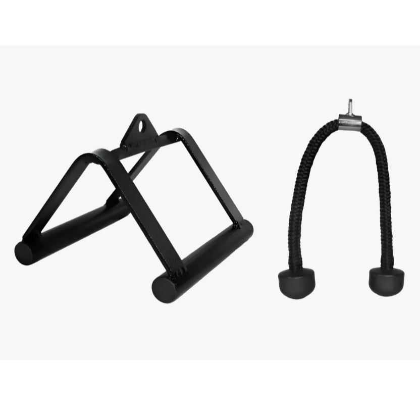 Kit Puxadores Cross Over Triangulo + Corda 75cm Academia 2 Peças Preto