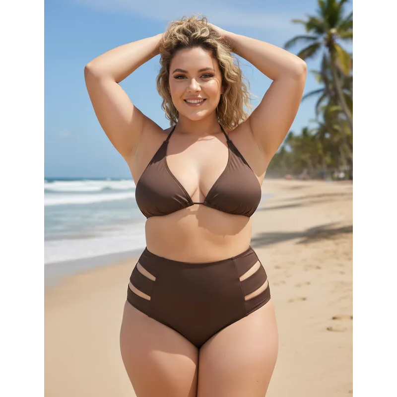 Biquini Plus Size Feminino Cintura Alta Cortininha Hotpant e Tira Lateral Biquíni Moda Praia Biquine