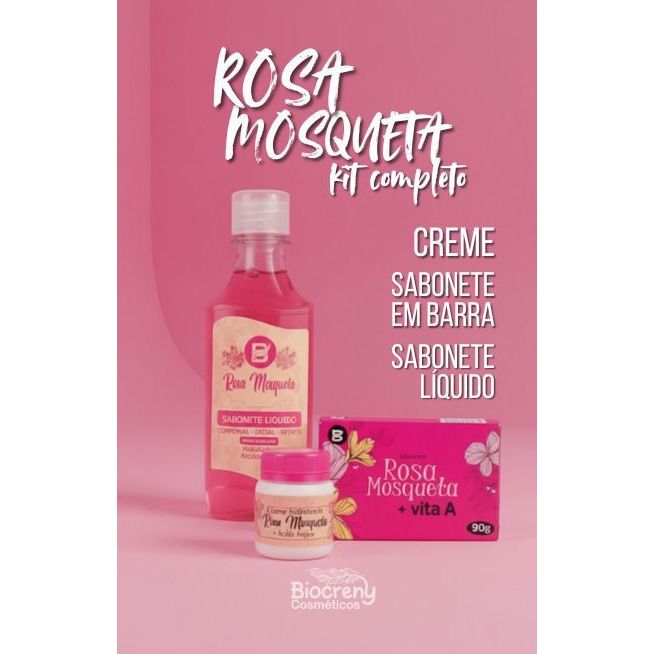 Kit Tratamento de Melasma Sabonete liquido, Pomada e Sabonete em Barra Tira Manchas Rosa Mosqueta