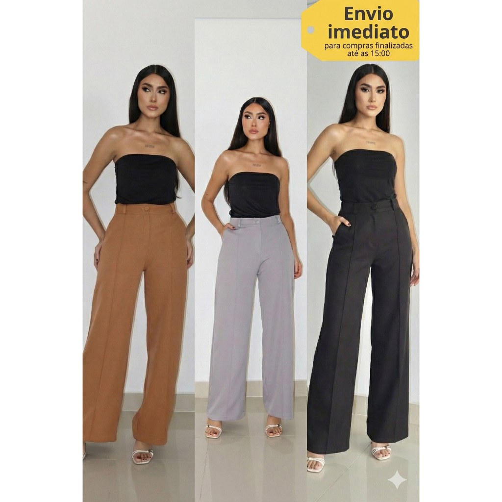 Calça Alfaiataria Pantalona Feminina com Cinto | Cintura Alta Elegante Social Confortável Moda 2025 em Oferta na Shopee