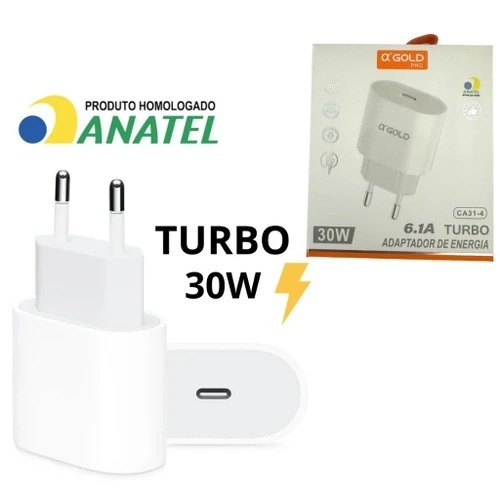 CARREGADOR TURBO USB-C BRANCO 30W GOLD PRÓ COMPATÍVEL APPLE