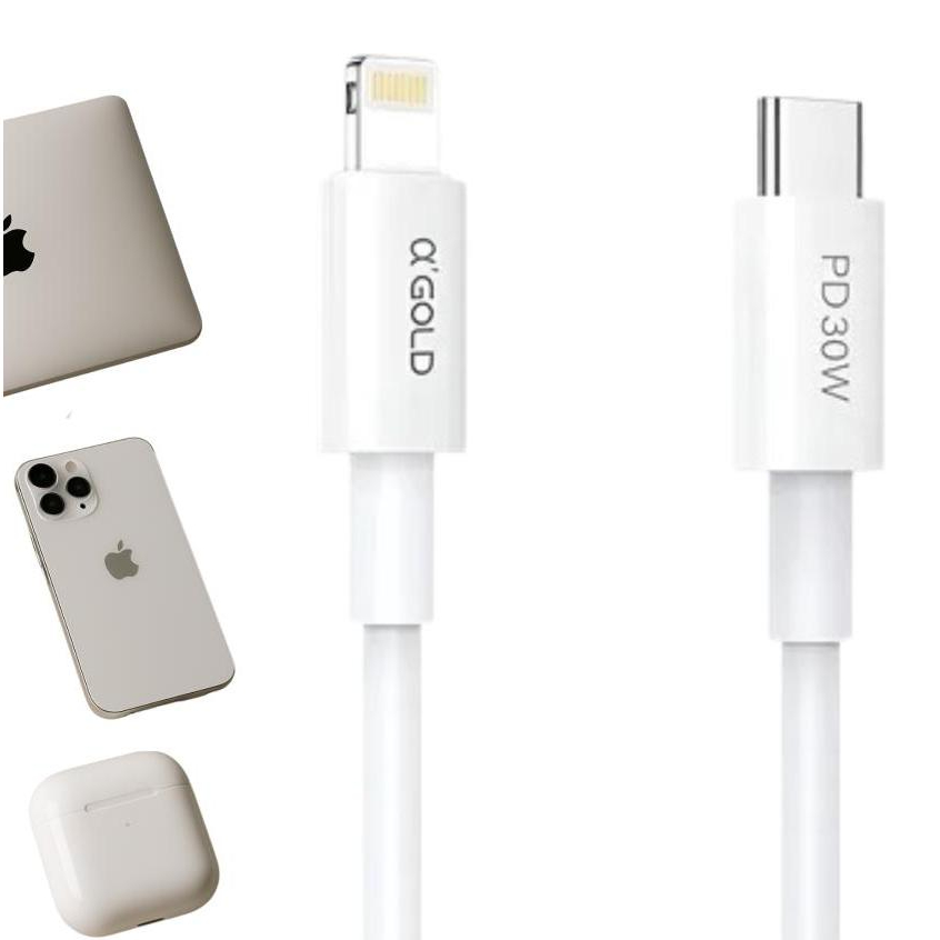 CABO USB 1M TURBO TIPO-C PARA LIGHTNING BRANCO 30W GOLD PRO