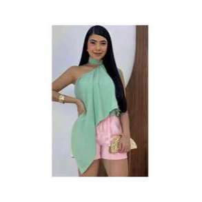 blusa de bico feminina choker assimérica sem mangas comprida
