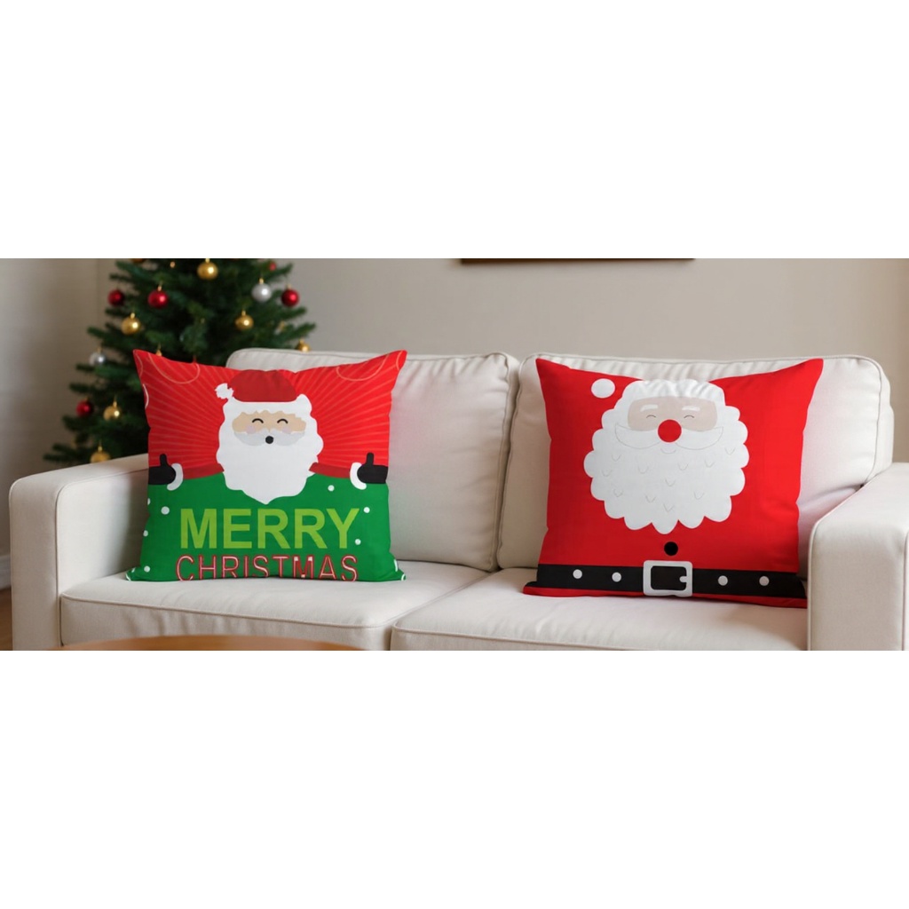 kit 2 Lindas Capas de Natal Para Almofadas Decoração Natalina 45x45 para Sala Merry Chrismas e Papai Noel