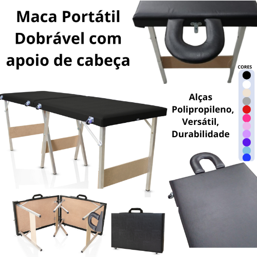 Maca dobrável portátil  PRETA BRANCA ROSABB PINK LILAS com APOIO de Cabeça  Estética/Massagem/Cílios/Tatuagem- 240kg em Oferta na Shopee