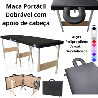 Maca dobrável portátil  PRETA BRANCA ROSABB PINK LILAS com APOIO de Cabeça  Estética/Massagem/Cílios/Tatuagem- 240kg em Oferta na Shopee