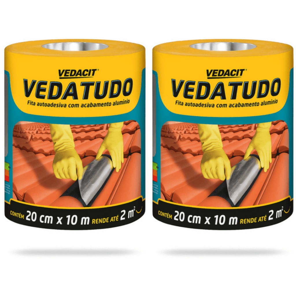 Kit 2 Mantas Asfálticas Auto Adesivas Aluminizadas 20cm x 10m Vedatudo Vedacit