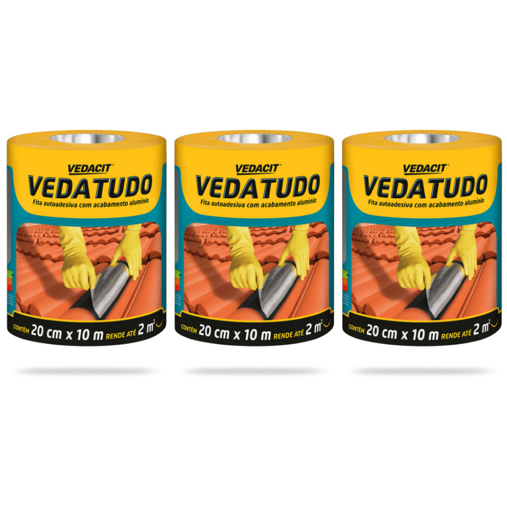 Kit 3 Mantas Asfálticas Auto Adesivas Aluminizadas 20cm x 10m Vedatudo Vedacit