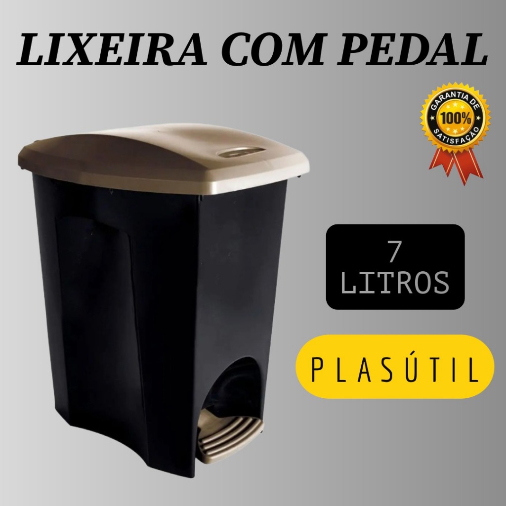 Lixeira Pedal Ecoblack Cesto Lixo Pia 7 Litros Plasútil Lixeira