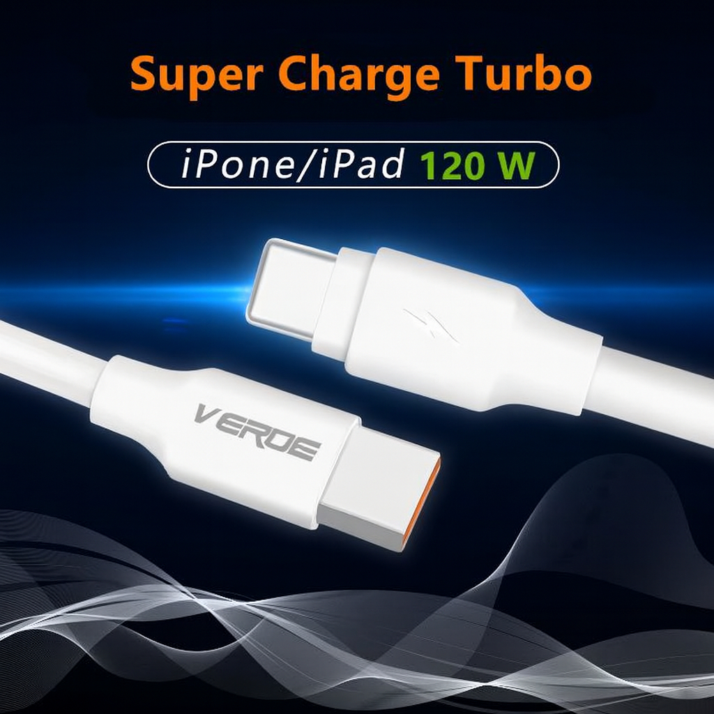 Cabo Carregador Turbo 120W Para iPhone e Type-C Tipo C