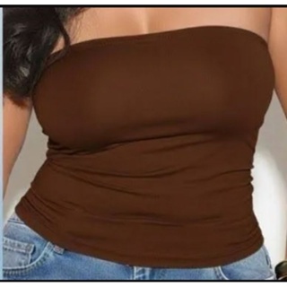Tomara que Caia Plus Size Basico Cropped Top Tube Com  Forro Siplex em Oferta na Shopee