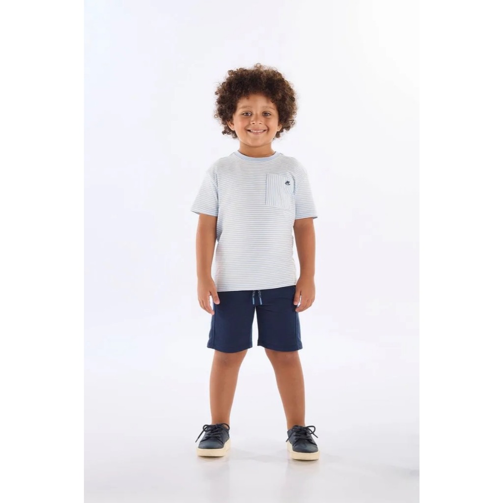 Conjunto Infantil Masculino com Camiseta Listrada e Bermuda - Up Baby